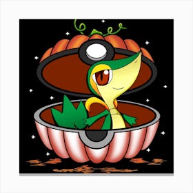 Snivy In Pumpkin Ball - Pokemon Halloween Canvas Print