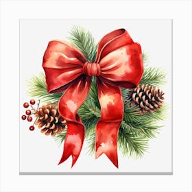 Christmas Wreath With Red Bow Canvas Print