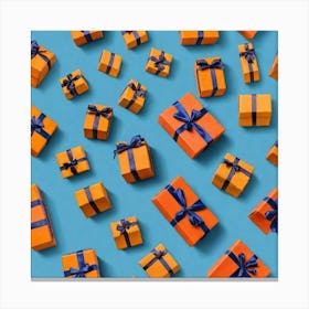 Gift Boxes On Blue Background 2 Canvas Print