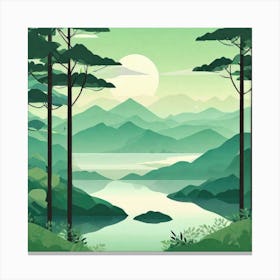 Misty mountains background in green tone 199 Canvas Print