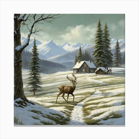 Deer In The Snow 32 Canvas Print