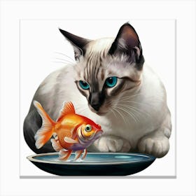 Goldfish And Cat Canvas Print