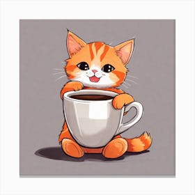 Cute Orange Kitten Loves Coffee Square Composition 27 Canvas Print
