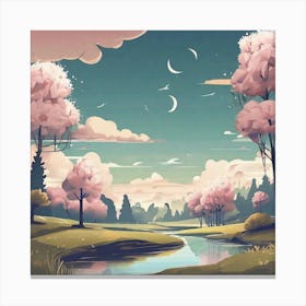 Pink Trees In A Field Canvas Print