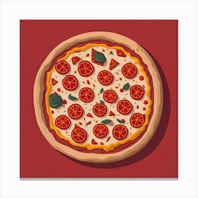 Pizza On A Red Background Canvas Print