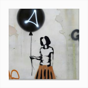 Banksy Style Graffiti Of A Woman In A Skirt Holding A Balloon Canvas Print