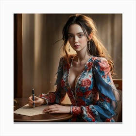 Portrait Of A Woman Writing Canvas Print