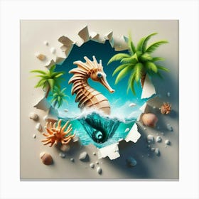 Wall Breakthrough With Seahorse Canvas Print
