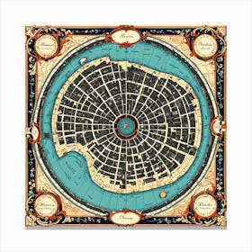 A Vintage Map, Of A Historic City With Ornate Borders And Labels art print 12 Canvas Print