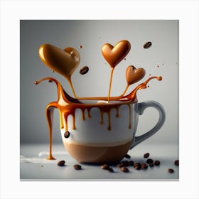 Dynamic Splashes Of Coffee In Mug With Heart Pho Canvas Print