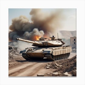 Apocalyptic Merkava Tank Destroyed Landscape With War Zone Destruction 3 Canvas Print