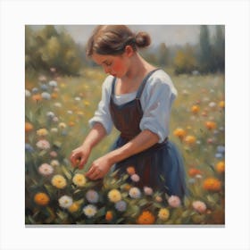 An Impresionist Oil Painting Of A Girl Plucking Th 1 Canvas Print