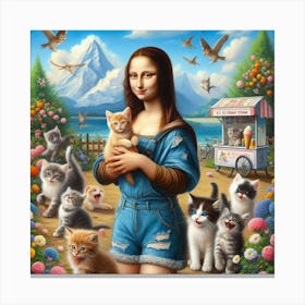 Mona Lisa in the Park with Cats Canvas Print