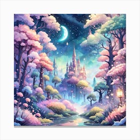 A Fantasy Forest With Twinkling Stars In Pastel Tone Square Composition 412 Canvas Print