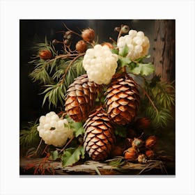 Victorian Winter Pine Cones Canvas Print