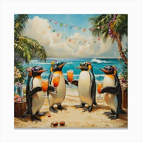 Tropical Penguin Beach Party Fun 9 Canvas Print