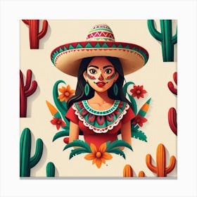 Mexican Girl With Sombrero Canvas Print