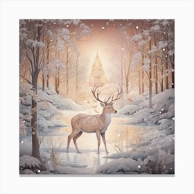 Deer In The Snow 2 Canvas Print