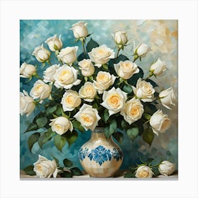 Van Gogh Inspired White Roses Still Life Canvas Print