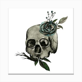 Dark hand drawn gothic skull and black rose Canvas Print
