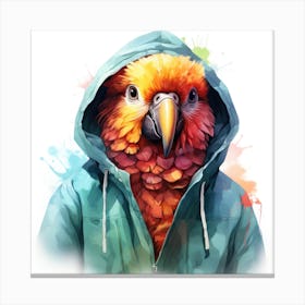 Watercolour Cartoon Parrot In A Hoodie Canvas Print