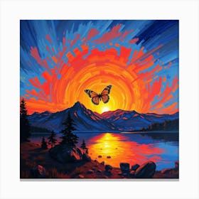 Sunset With Butterfly Canvas Print