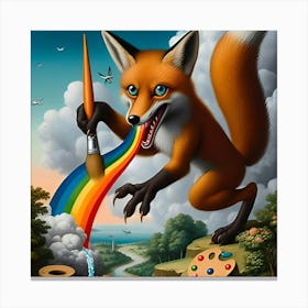 A Stealthy Fox With A Paintbrush That Shoots Rainbows, Inspired By The Fantastical Paintings Of Hieronymus Bosch 2 Canvas Print