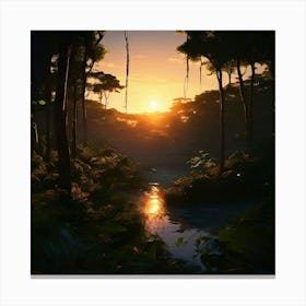 Amazon Forest At Dusk Intertwining The Styles Of Greg Rutkowski Loish Rhads Beeple Makoto Shink Canvas Print