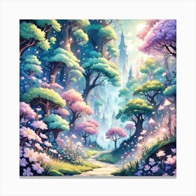 A Fantasy Forest With Twinkling Stars In Pastel Tone Square Composition 454 Canvas Print