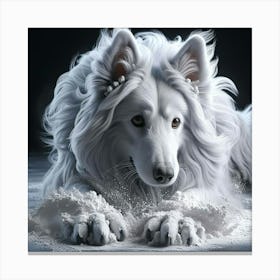 White Dog In Snow Canvas Print