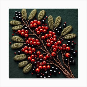 Rowan berries embroidered with beads 1 Canvas Print