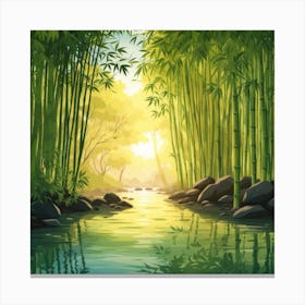 A Stream In A Bamboo Forest At Sun Rise Square Composition 88 Canvas Print