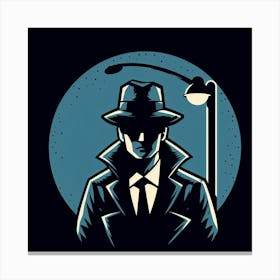 Retro cartoon image of detective under street lamp Canvas Print
