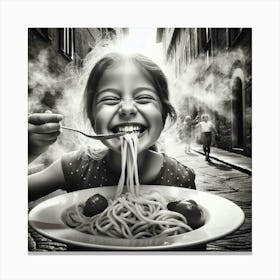 Little Girl Eating Spaghetti Canvas Print