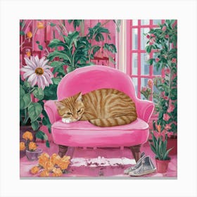 Napping Ginger Cat In Pink Garden Room Art Illustr Rm Sht Ms8 Iqyip7ezlog Vgjrbjeescoi21xuns6fxg Canvas Print