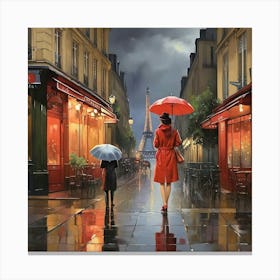 Rainy Night In Paris Art Print 0 Canvas Print