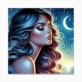 Beautiful Girl With Moon And Stars Canvas Print