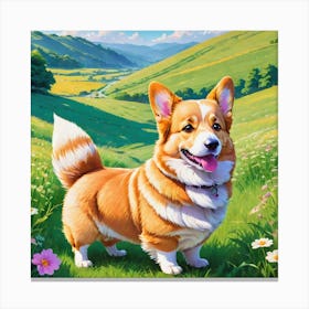 Corgi In The Field Canvas Print