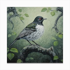Ohara Koson Inspired Bird Painting European Robin 4 Square Canvas Print