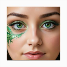 Green Leaves On A Girl'S Face Canvas Print