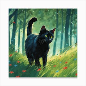 806868 A Black Cat Amidst Green Trees, Green Grass, Blue Xl 1024 V1 0 Canvas Print