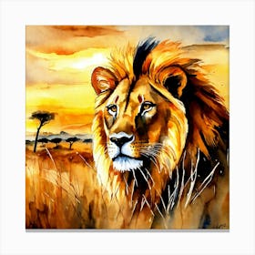 watercolor Lion In The Savannah Canvas Print