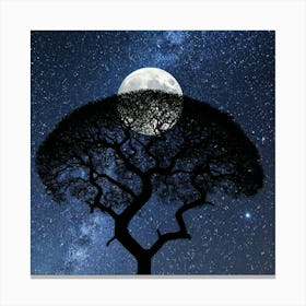 Tree In The Night Sky Canvas Print