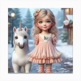 Little Girl With Unicorn Canvas Print
