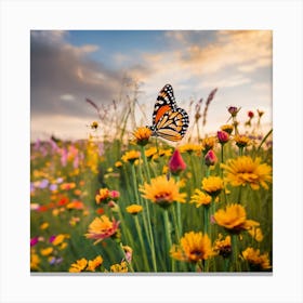 Monarch Butterfly On Wildflowers Canvas Print