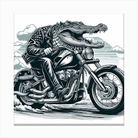 Crocodile On A Motorcycle Canvas Print