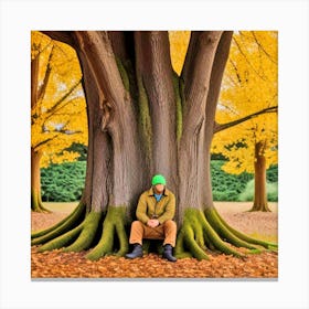 Man Sitting Under A Tree Canvas Print