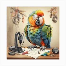 Parrot On The Desk Canvas Print