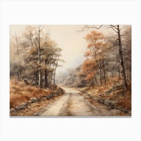 A Painting Of Country Road Through Woods In Autumn 14 Canvas Print