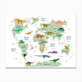 Colourful Dinosaur World Map Canvas Print